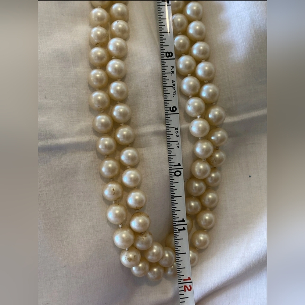 Vintage Signed VENDOME Double Strand Faux Pearl Rhinestone Ornate Clasp